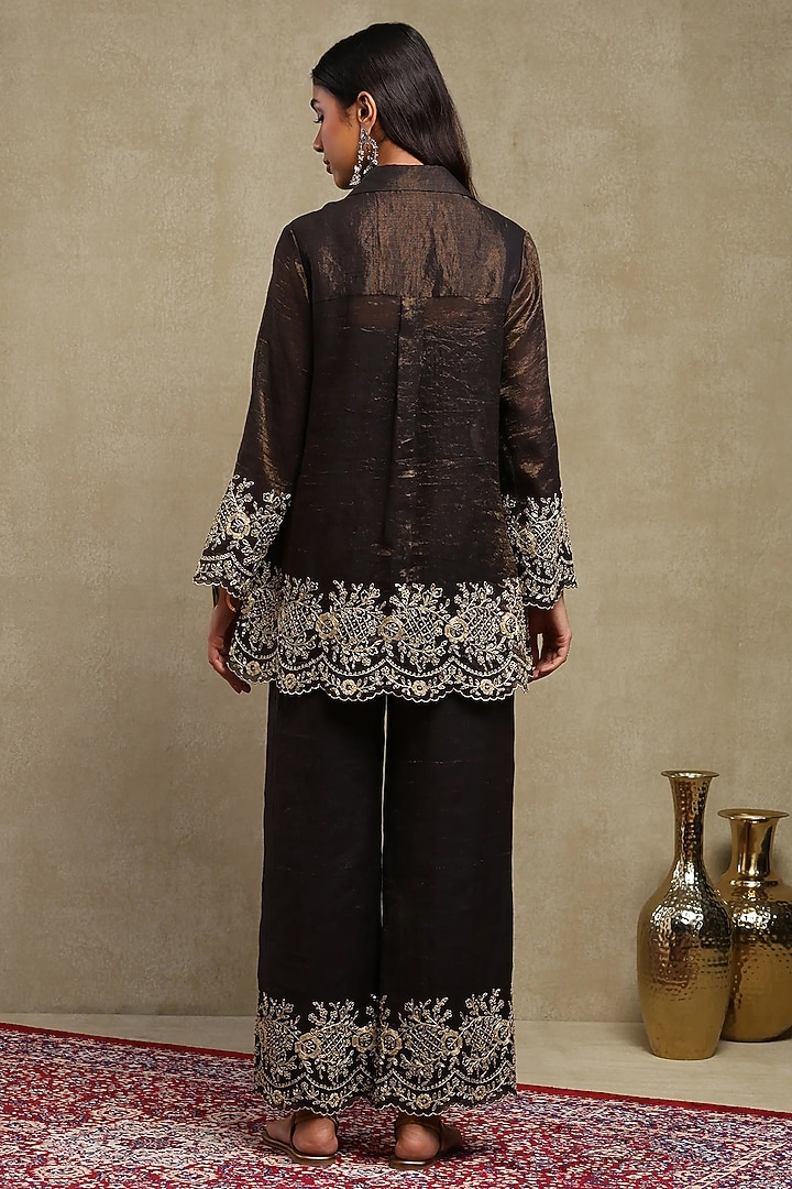 Black Tissue Chanderi Embroidered Co-Ord Set by DOHR INDIA at Pernia's Pop Up Shop