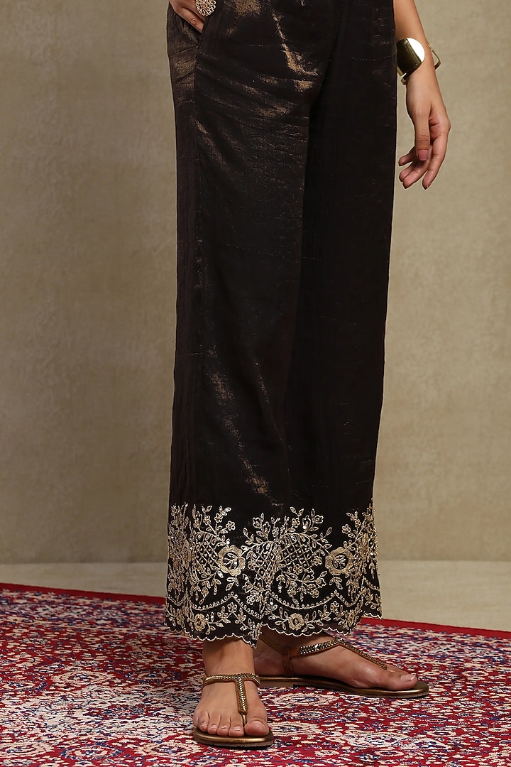 Black Tissue Chanderi Embroidered Co-Ord Set by DOHR INDIA at Pernia's Pop Up Shop