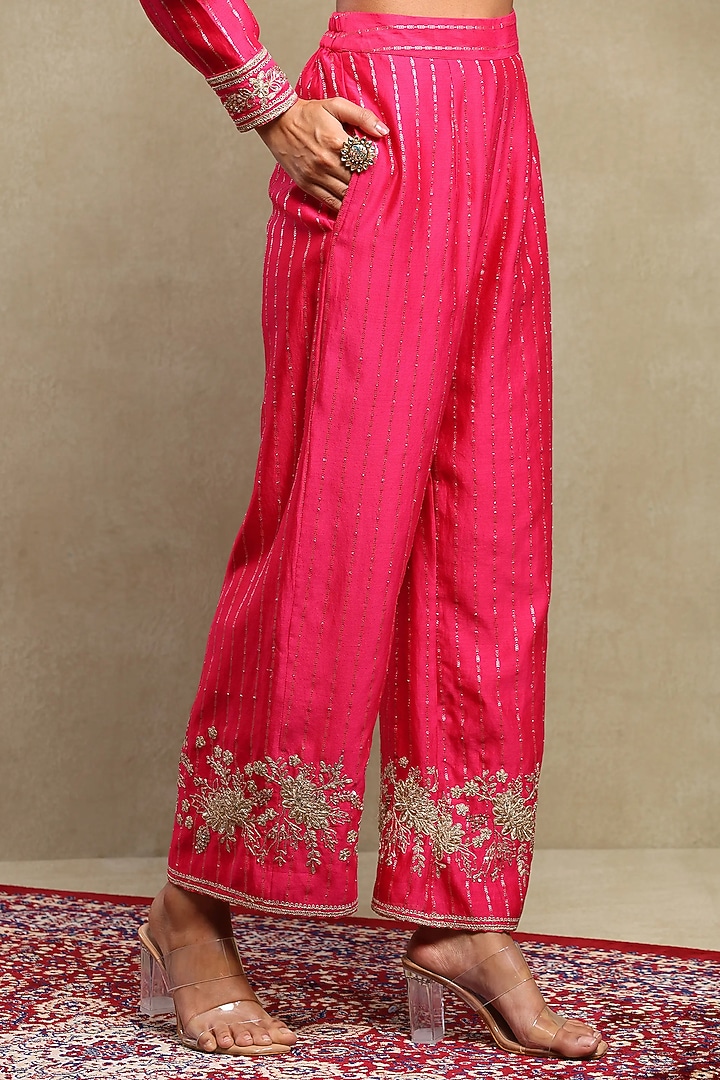 Hot Pink Silk Chanderi Jacquard Embroidered Co-Ord Set by DOHR INDIA at Pernia's Pop Up Shop