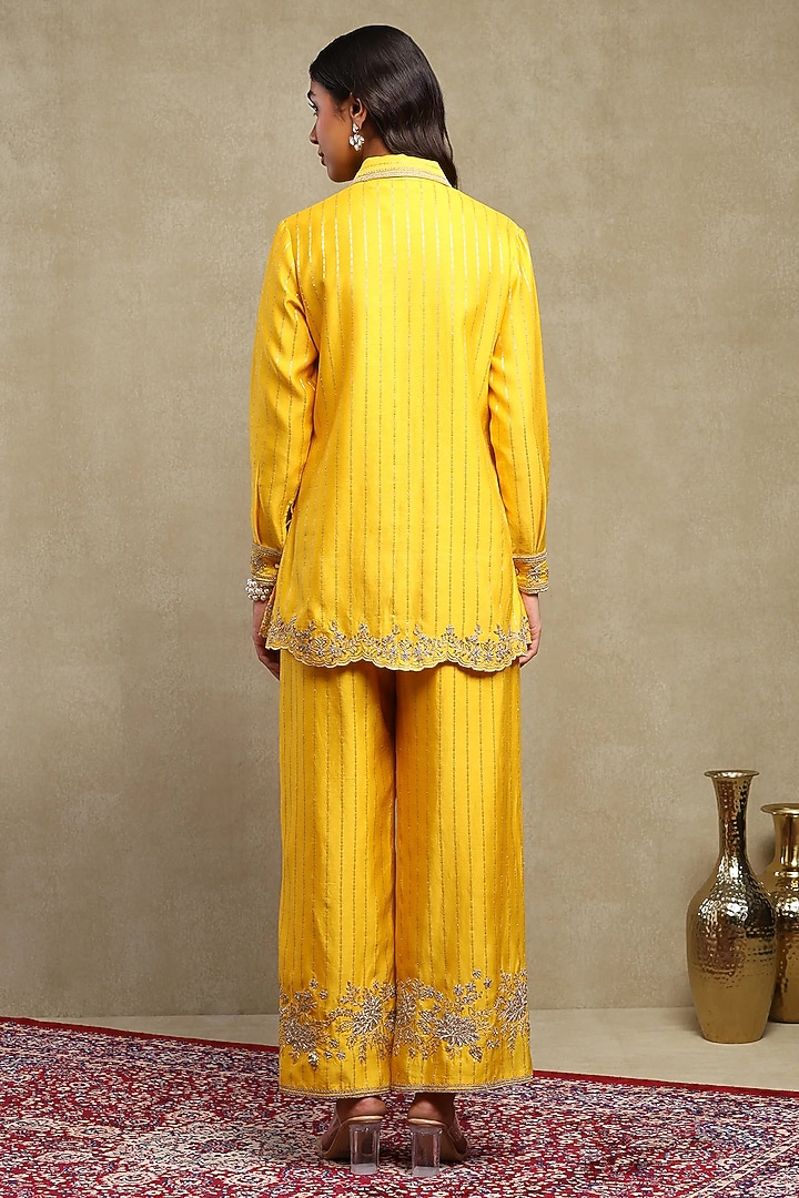 Mango Yellow Silk Chanderi Jacquard Embroidered Co-Ord Set by DOHR INDIA at Pernia's Pop Up Shop