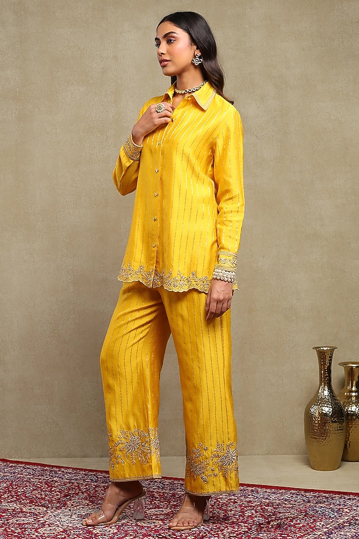 Mango Yellow Silk Chanderi Jacquard Embroidered Co-Ord Set by DOHR INDIA at Pernia's Pop Up Shop