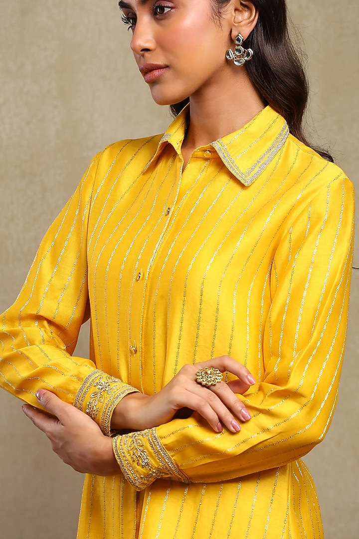 Mango Yellow Silk Chanderi Jacquard Embroidered Co-Ord Set by DOHR INDIA at Pernia's Pop Up Shop