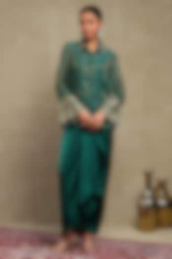 Emerald Green Cupro Satin Skirt Set by DOHR INDIA at Pernia's Pop Up Shop