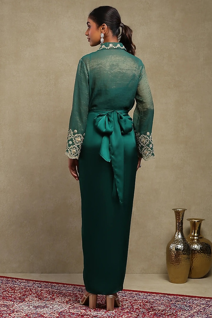 Emerald Green Cupro Satin Skirt Set by DOHR INDIA at Pernia's Pop Up Shop