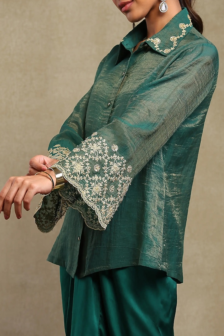 Emerald Green Cupro Satin Skirt Set by DOHR INDIA at Pernia's Pop Up Shop