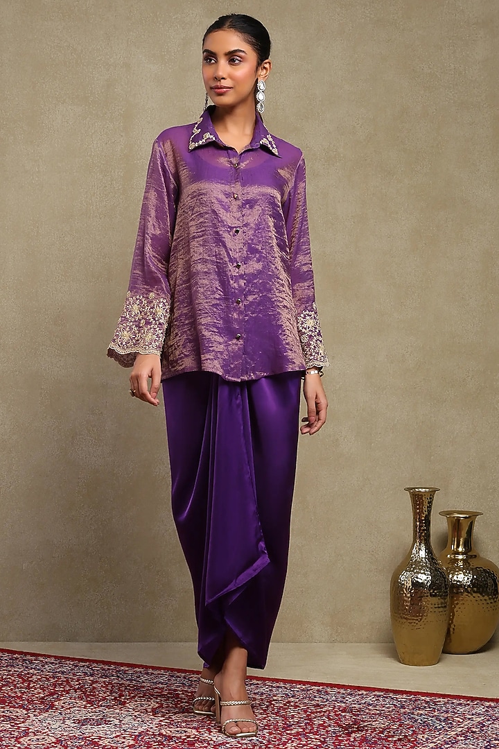 Deep Purple Cupro Satin Skirt Set by DOHR INDIA at Pernia's Pop Up Shop
