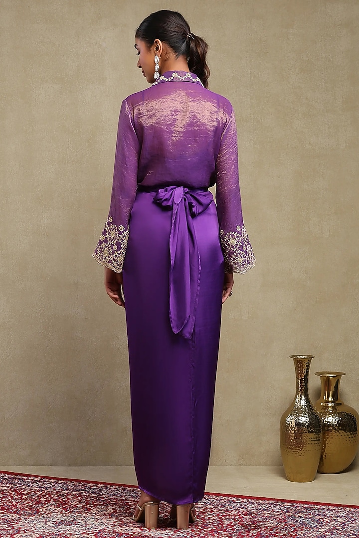 Deep Purple Cupro Satin Skirt Set by DOHR INDIA at Pernia's Pop Up Shop
