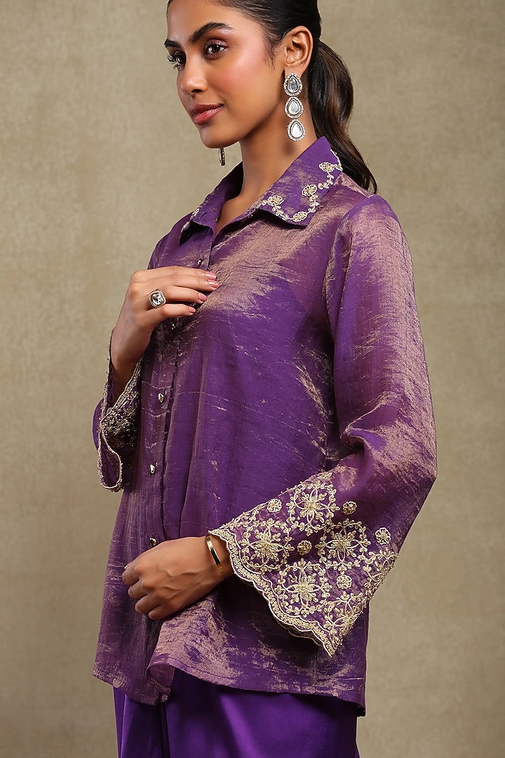 Deep Purple Cupro Satin Skirt Set by DOHR INDIA at Pernia's Pop Up Shop