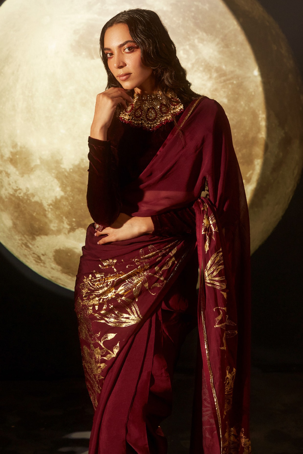 Outlets Deep Maroon Peacock Saree