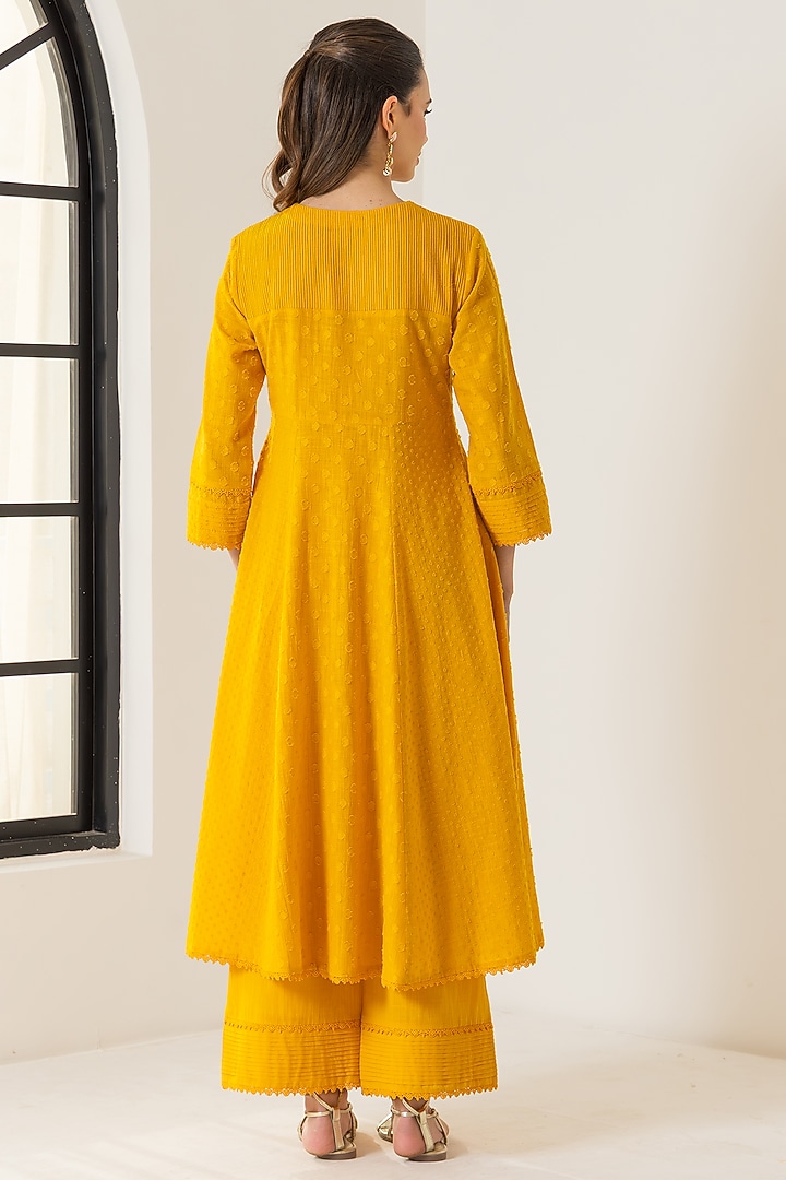 Orange Cotton Slub Jacquard Aari Embroidered Angrakha Kurta Set by DOHR INDIA at Pernia's Pop Up Shop
