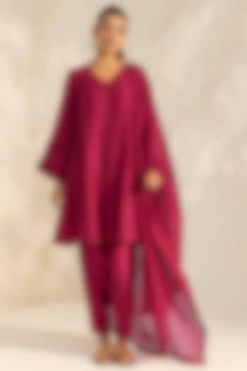 Pink Cotton Silk Chanderi Choga Kurta Set by DOHR INDIA at Pernia's Pop Up Shop