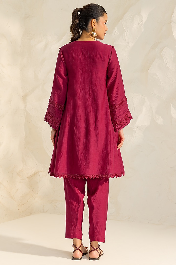 Pink Cotton Silk Chanderi Choga Kurta Set by DOHR INDIA at Pernia's Pop Up Shop