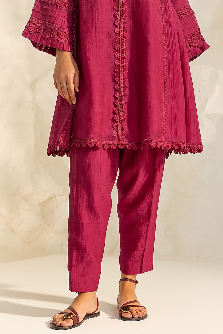 Pink Cotton Silk Chanderi Choga Kurta Set by DOHR INDIA at Pernia's Pop Up Shop
