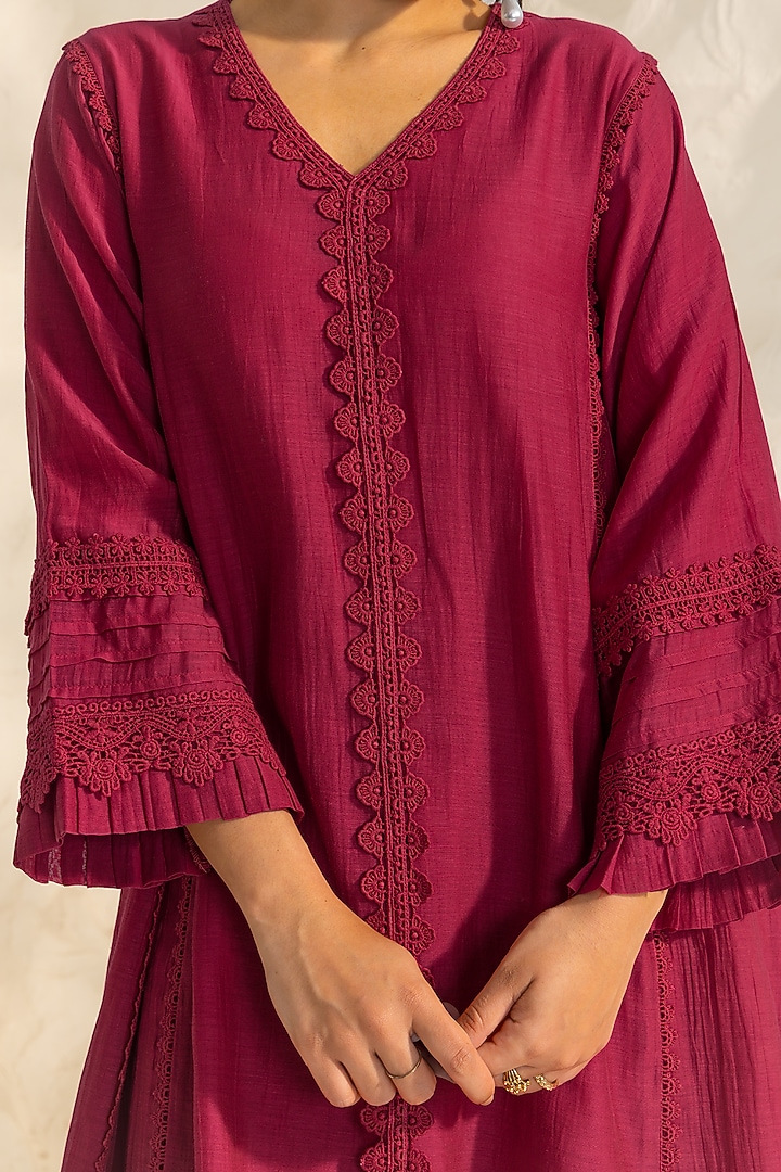 Pink Cotton Silk Chanderi Choga Kurta Set by DOHR INDIA at Pernia's Pop Up Shop