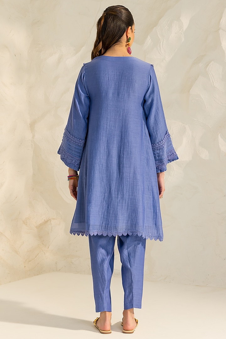 Blue Cotton Silk Chanderi Choga Kurta Set by DOHR INDIA at Pernia's Pop Up Shop