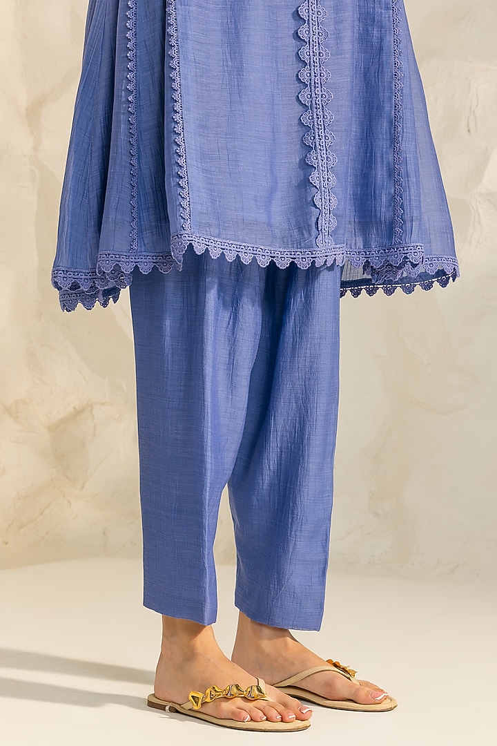 Blue Cotton Silk Chanderi Choga Kurta Set by DOHR INDIA at Pernia's Pop Up Shop
