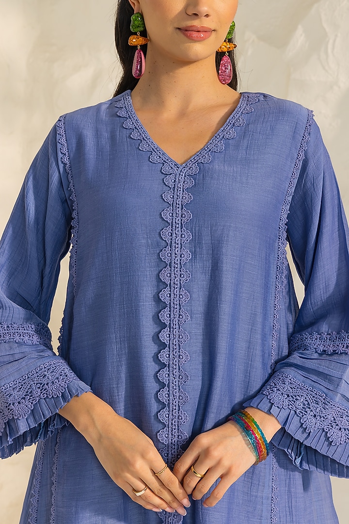 Blue Cotton Silk Chanderi Choga Kurta Set by DOHR INDIA at Pernia's Pop Up Shop