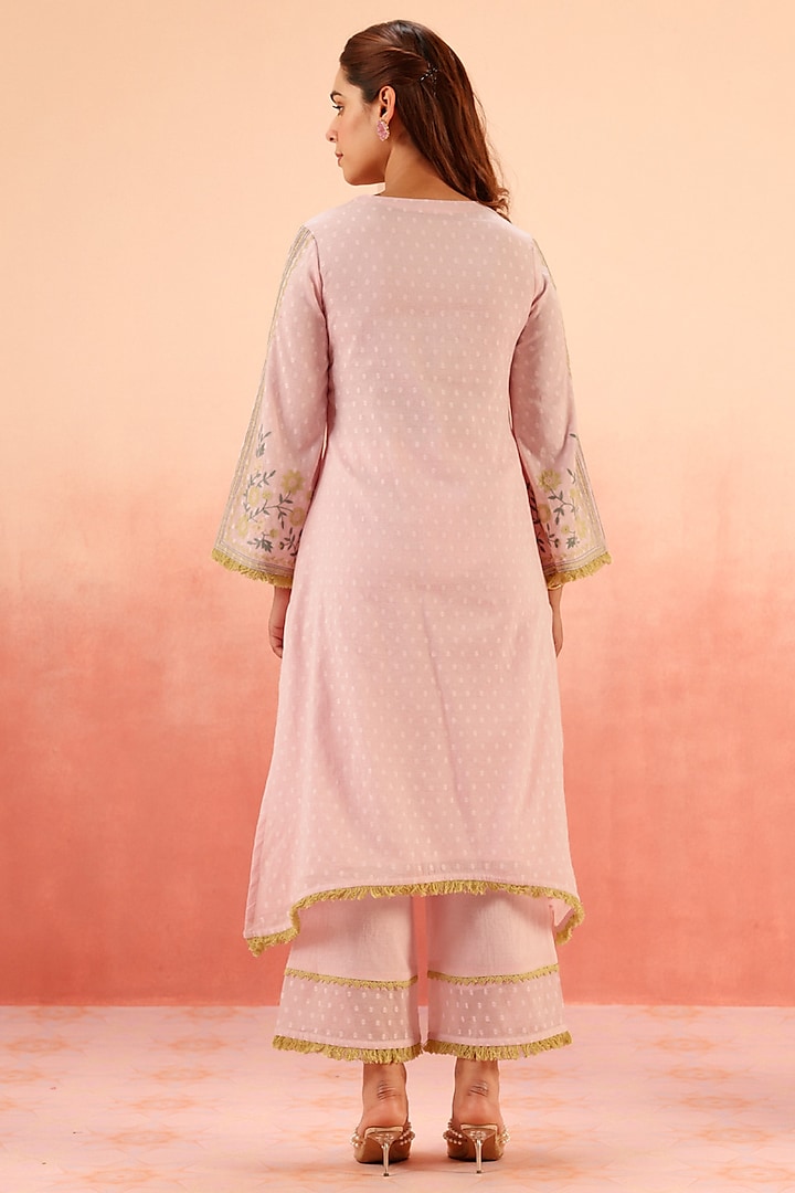 Lilac Cotton Blend Jacquard Embroidered A-Line Kurta Set by DOHR INDIA at Pernia's Pop Up Shop