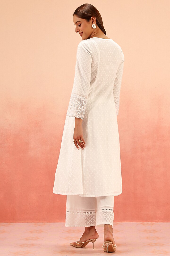 Pink Cotton Blend Jacquard Dori Embroidered A-Line Kurta Set by DOHR INDIA at Pernia's Pop Up Shop