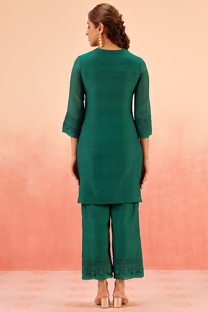 Green Cotton Silk Short Straight Kurta Set by DOHR INDIA at Pernia's Pop Up Shop