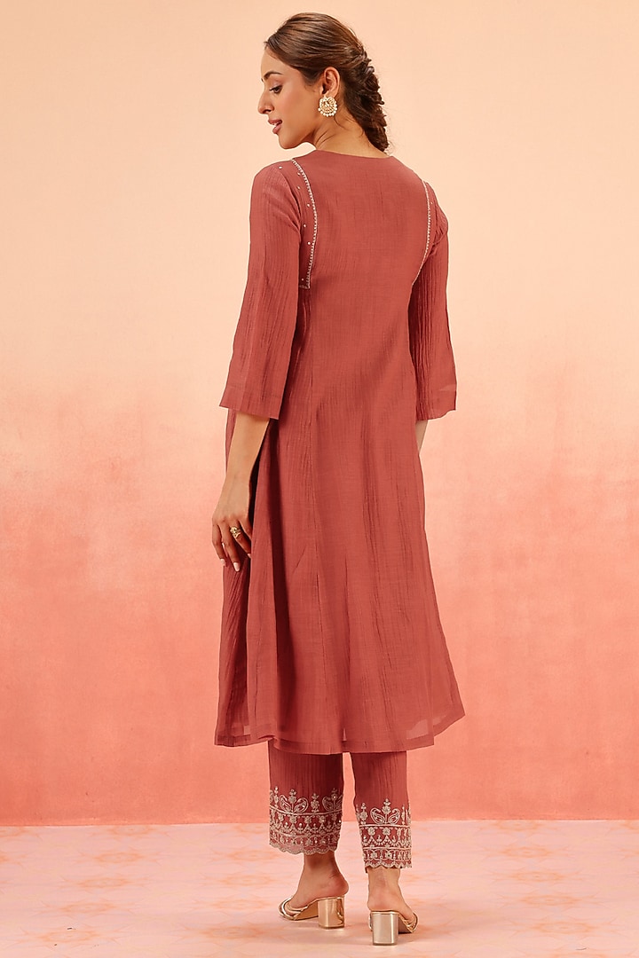 Red Cotton Silk Dori Work A-Line Kurta Set by DOHR INDIA at Pernia's Pop Up Shop