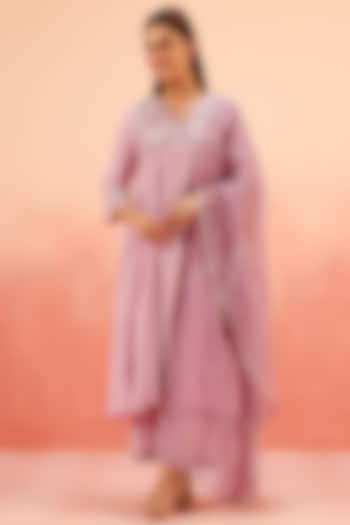 Lavender Cotton Silk Dori Embroidered Party Wear Anarkali Set by DOHR INDIA at Pernia's Pop Up Shop