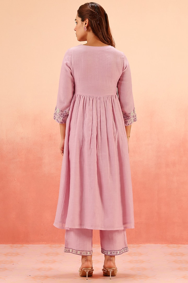 Lavender Cotton Silk Dori Embroidered Party Wear Anarkali Set by DOHR INDIA at Pernia's Pop Up Shop