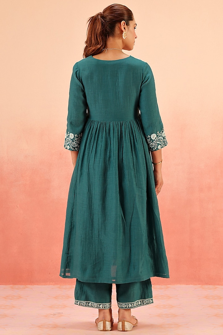 Teal Cotton Silk Dori Embroidered Party Wear Anarkali Set by DOHR INDIA at Pernia's Pop Up Shop
