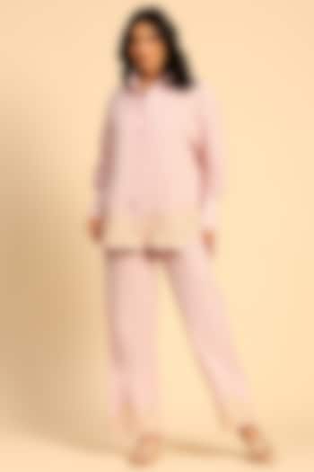 Pink Cotton Linen Thread Embroidered Co-Ord Set by DOHR INDIA at Pernia's Pop Up Shop
