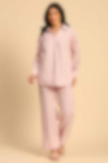 Pink Cotton Linen Thread Embroidered Co-Ord Set by DOHR INDIA at Pernia's Pop Up Shop