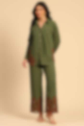 Green Cotton Slub Striped Co-Ord Set by DOHR INDIA at Pernia's Pop Up Shop