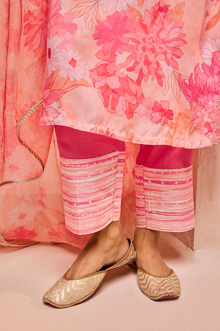 Pink Modal Viscose Floral Printed & Embroidered Kurta Set by DOHR INDIA at Pernia's Pop Up Shop