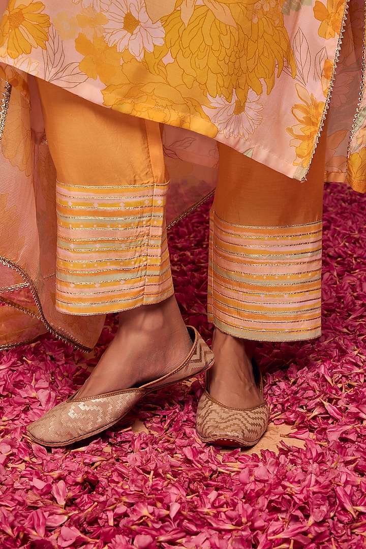 Yellow Modal Viscose Floral Printed & Embroidered Kurta Set by DOHR INDIA at Pernia's Pop Up Shop