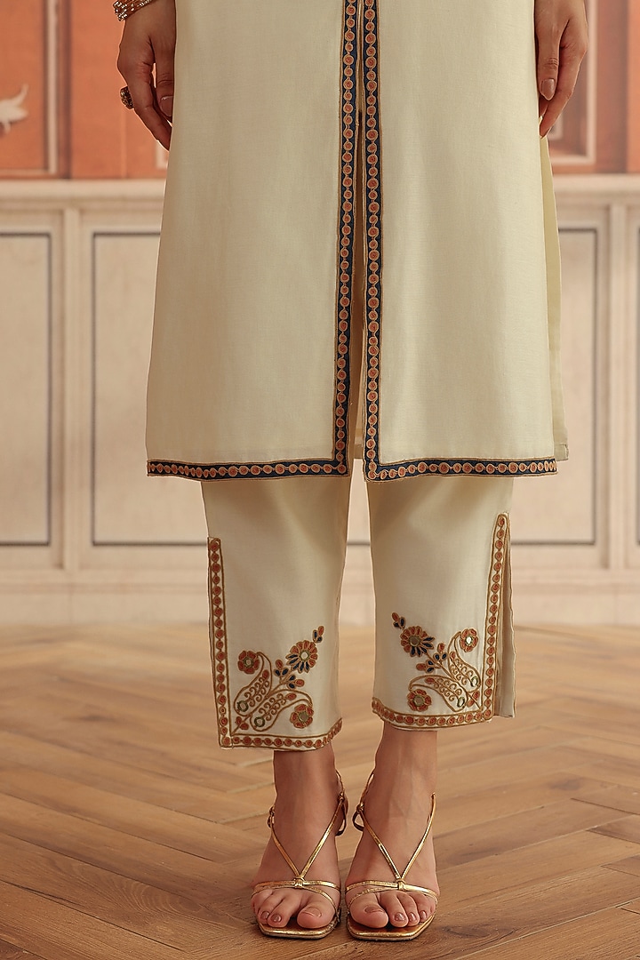 Ivory Silk Chanderi Dori & Mirror Work Kurta Set by DOHR INDIA at Pernia's Pop Up Shop
