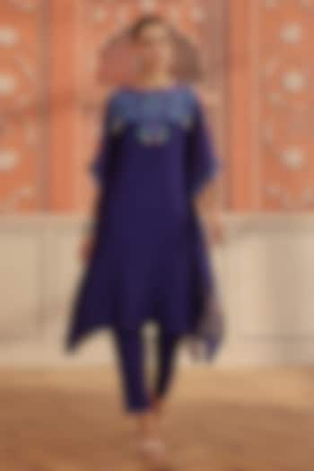 Purple Mul Chanderi Dori & Mirror Hand Embroidered Kaftan Set by DOHR INDIA at Pernia's Pop Up Shop