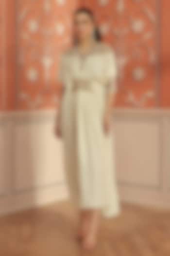 Ivory Mul Chanderi Dori & Mirror Hand Embroidered Kaftan by DOHR INDIA at Pernia's Pop Up Shop