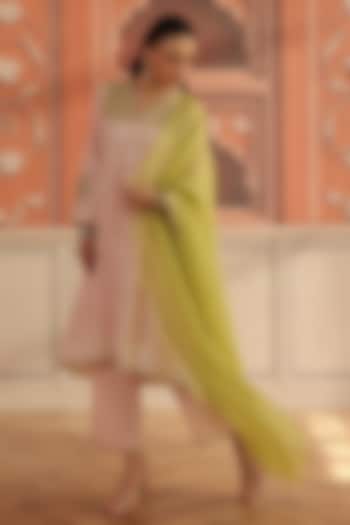 Pink Jacquard Mirror Hand Embroidered Kurta Set by DOHR INDIA at Pernia's Pop Up Shop