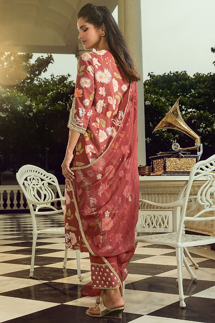 Brick Red Viscose Blend Printed Kurta Set by DOHR INDIA at Pernia's Pop Up Shop