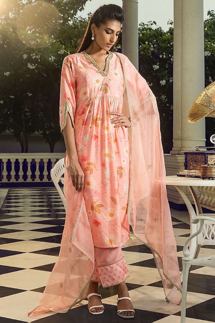 Pink Viscose Blend Printed Kurta Set by DOHR INDIA at Pernia's Pop Up Shop