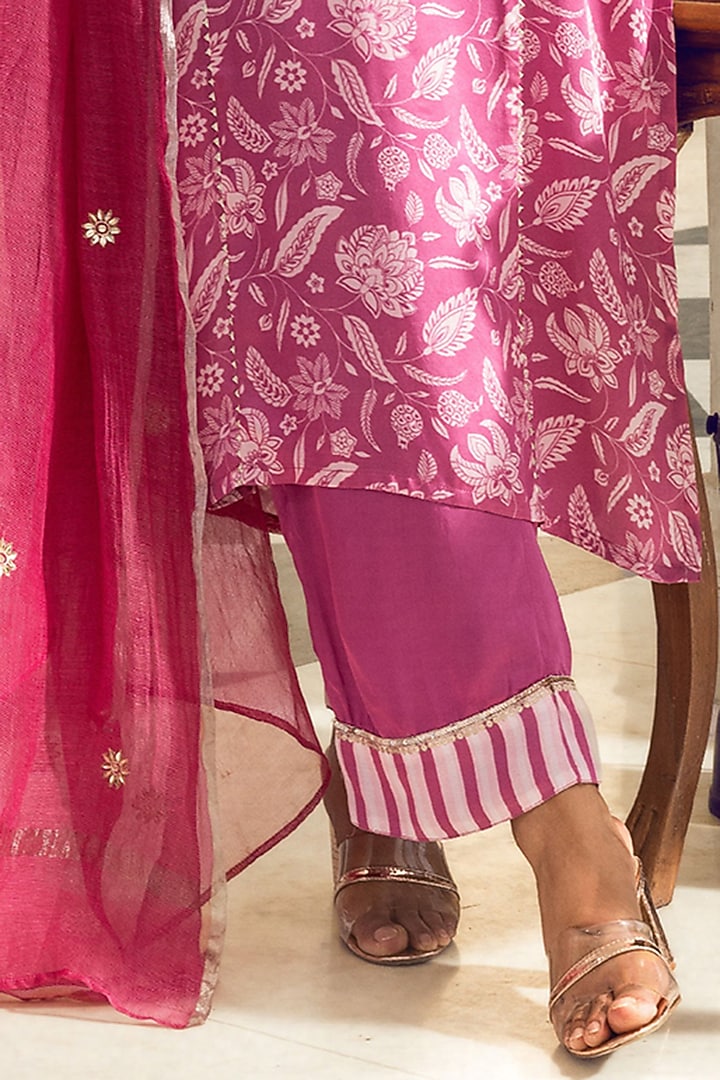 Pink Modal Satin Printed Kurta Set by DOHR INDIA at Pernia's Pop Up Shop