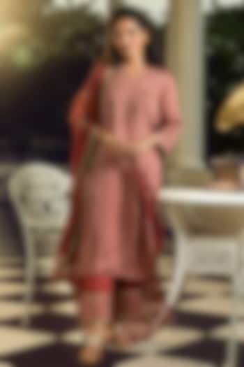 Maroon Modal Satin Zari Embroidered Kurta Set by DOHR INDIA at Pernia's Pop Up Shop