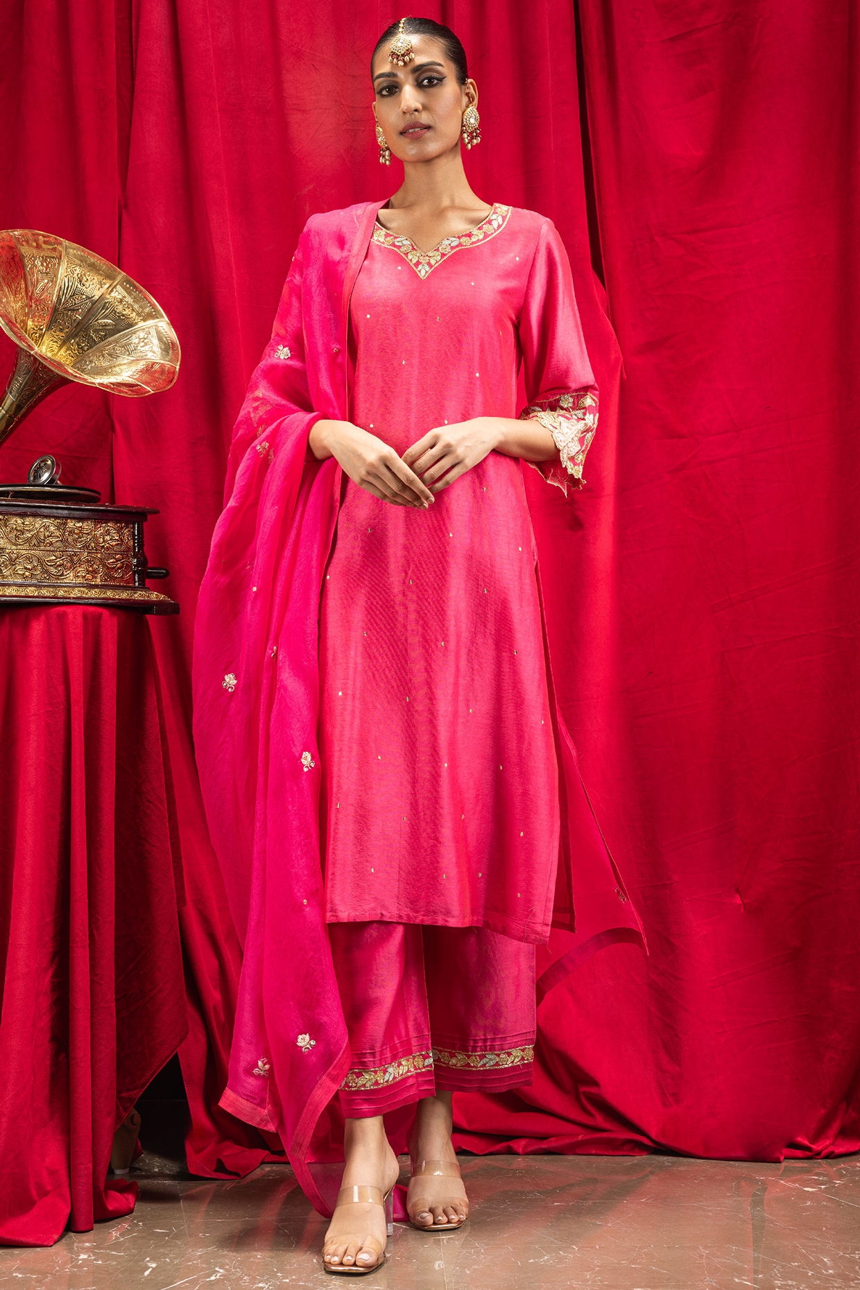 Rani Pink Mirror Yoke Haseena Kurta Set