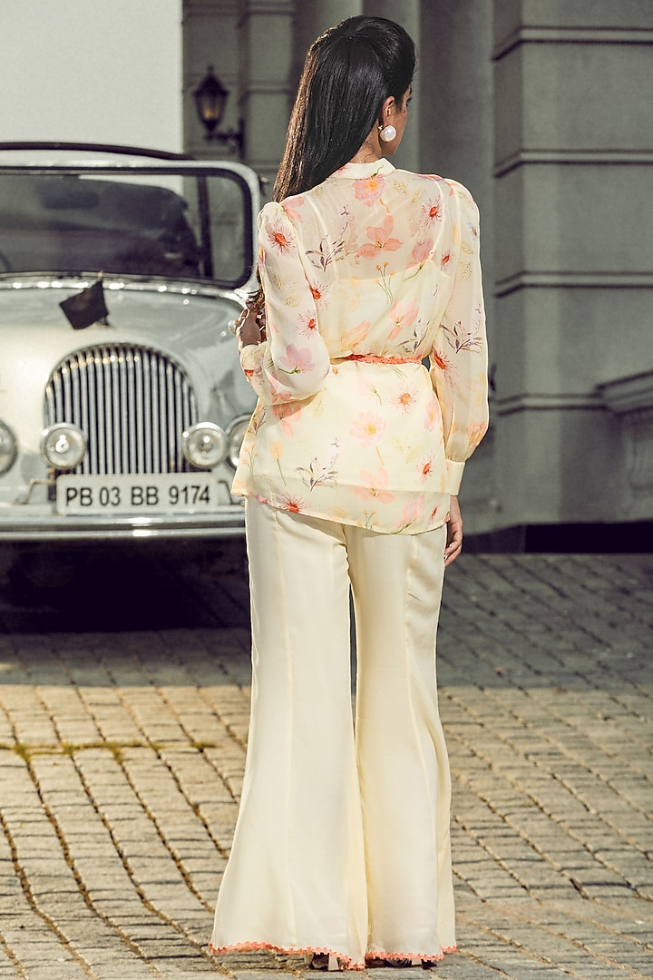 Lemon Yellow Organza Floral Printed Co-Ord Set by DOHR INDIA at Pernia's Pop Up Shop