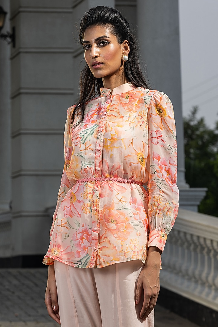 Pink Organza Printed Co-Ord Set by DOHR INDIA at Pernia's Pop Up Shop