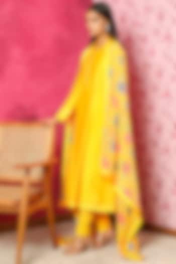 Bright Yellow Silk Chanderi Kurta Set by DOHR INDIA at Pernia's Pop Up Shop