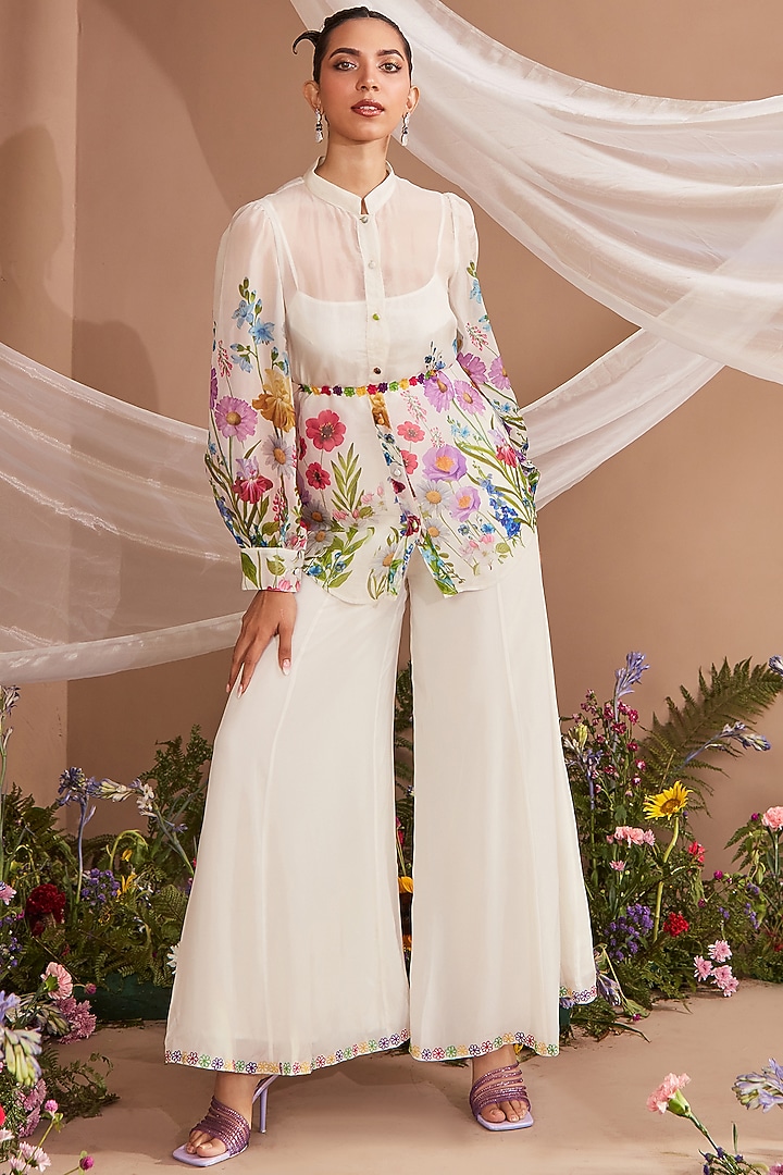 White Embroidered Pant Set by DOHR INDIA at Pernia's Pop Up Shop