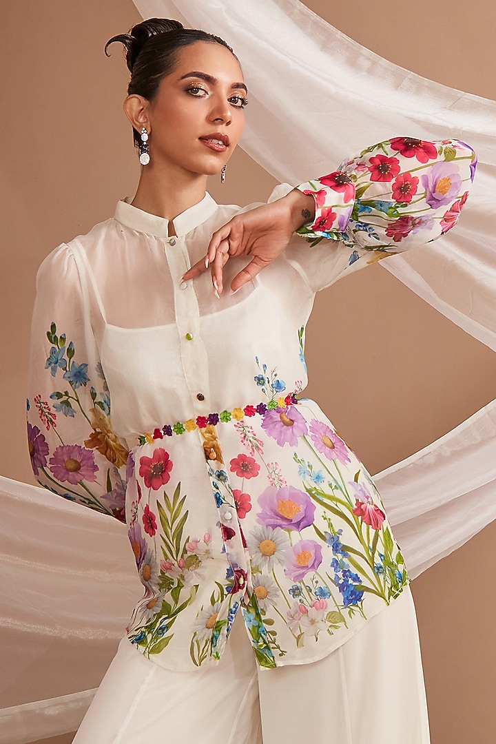 White Embroidered Pant Set by DOHR INDIA at Pernia's Pop Up Shop