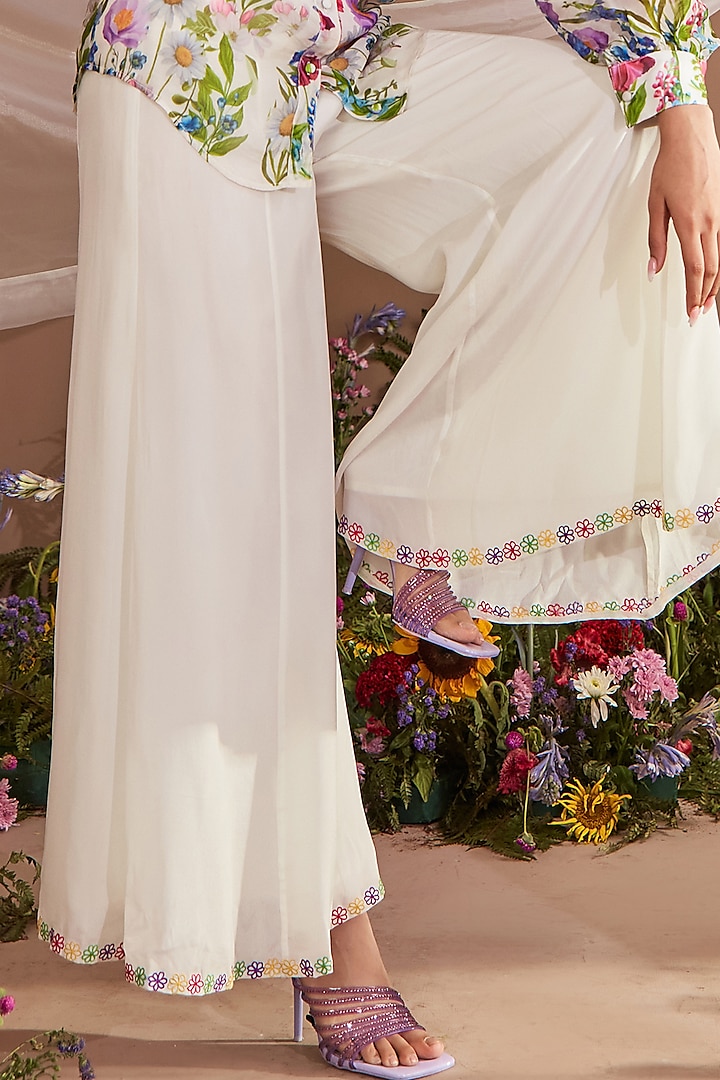 White Embroidered Pant Set by DOHR INDIA at Pernia's Pop Up Shop