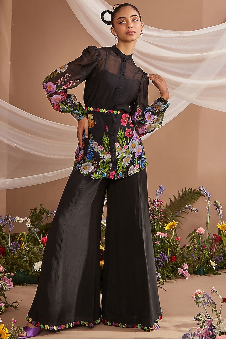 Black Embroidered Pant Set by DOHR INDIA at Pernia's Pop Up Shop