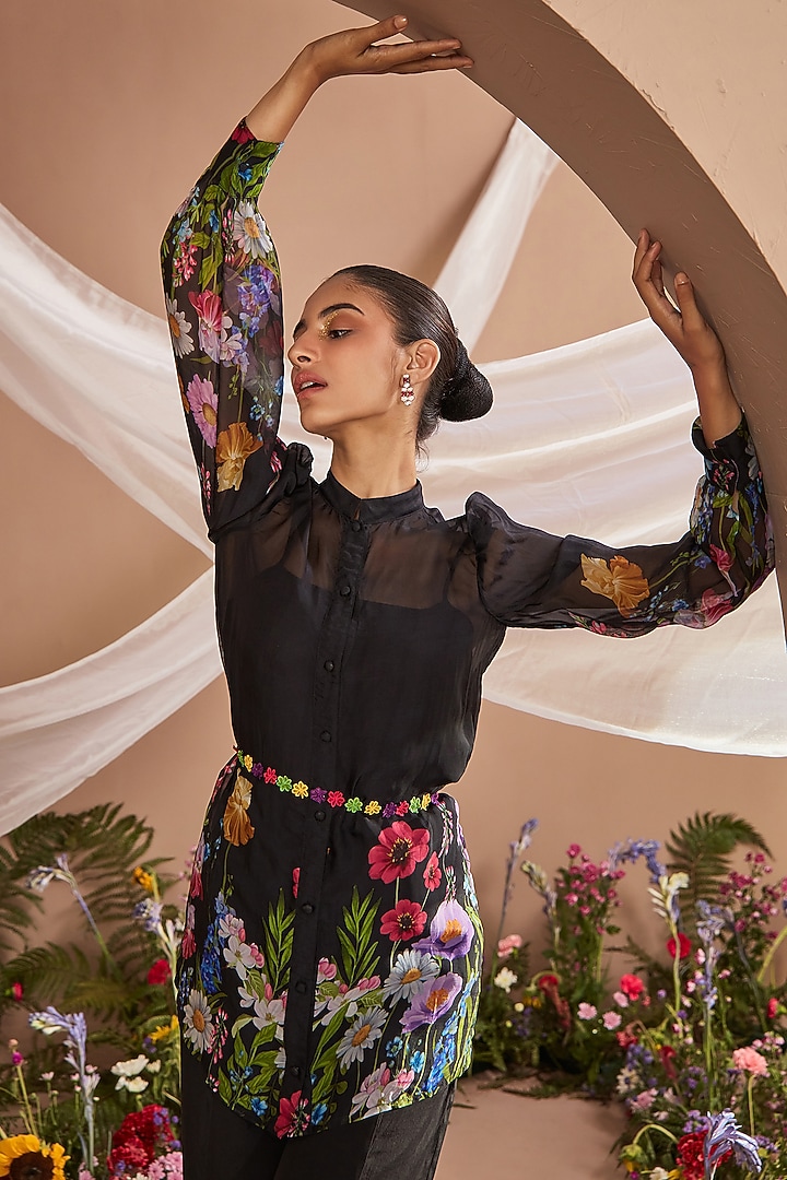 Black Embroidered Pant Set by DOHR INDIA at Pernia's Pop Up Shop
